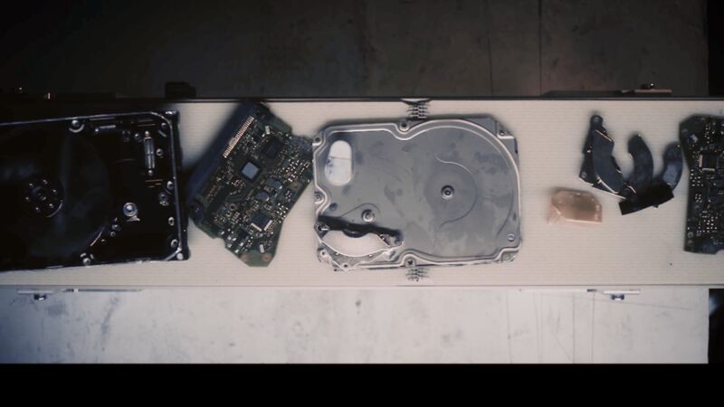 The DiskMantler violently shakes hard drives for better rare-earth recovery